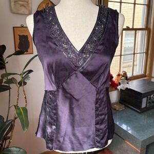 Navy Blue Beaded Silk Blouse